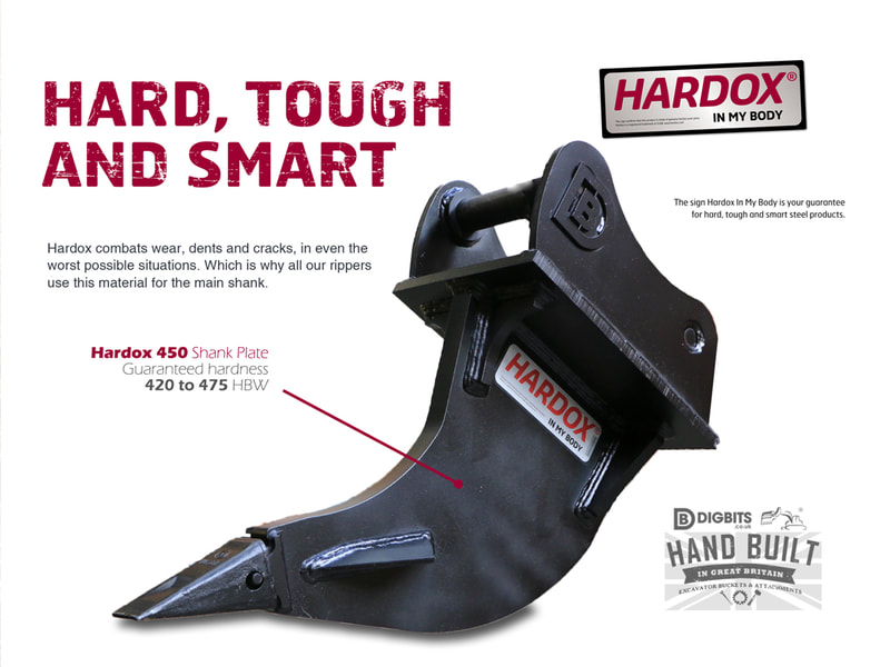 All our excavator Ripper Teeth use Hardox shanks and the attachments are officially certified in the Hardox In My Body program.